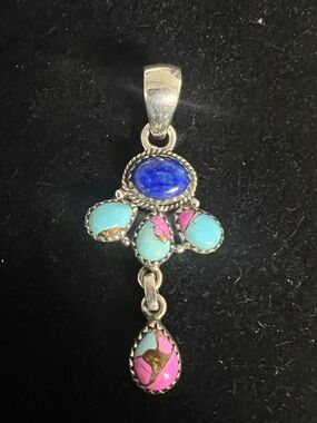925 STERLING SILVER COTTON CANDY AND LAPIS PENDANT